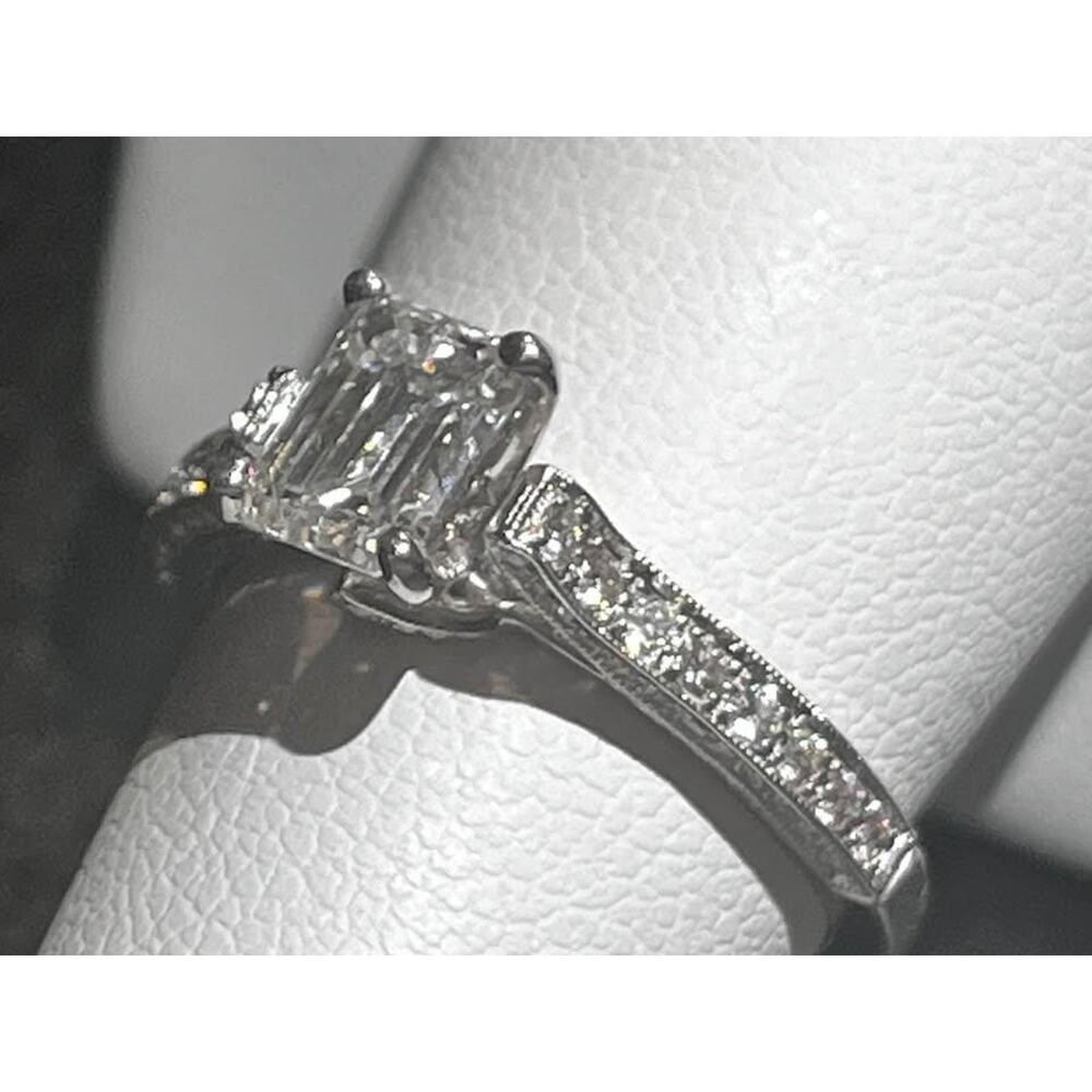 1.85 CTW Emerald Cut Hybrid Diamond Engagement Ring 18K White Gold Pave VVS2 F - Picture 3 of 6